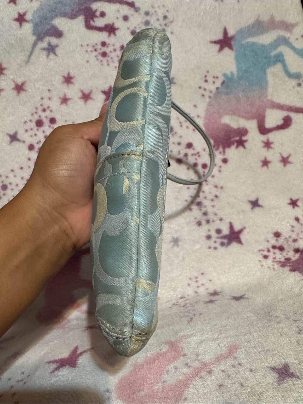 Coach Pale Blue Signature Wristlet with Leather Trim - Picture 3 of 5